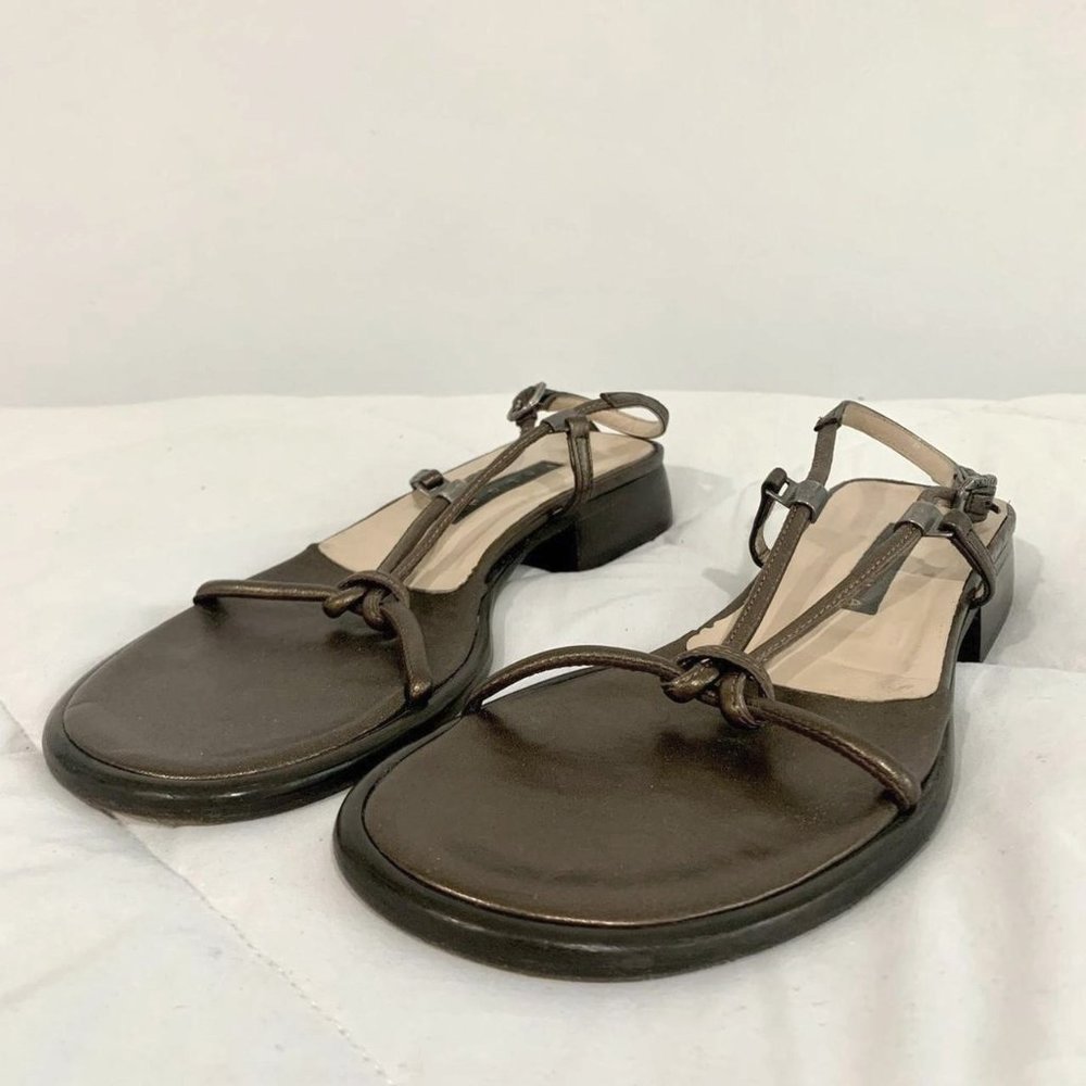 Vero Cuoio Paloma Gunmetal Brown Metallic Strappy Block Heel Slingback Sandals